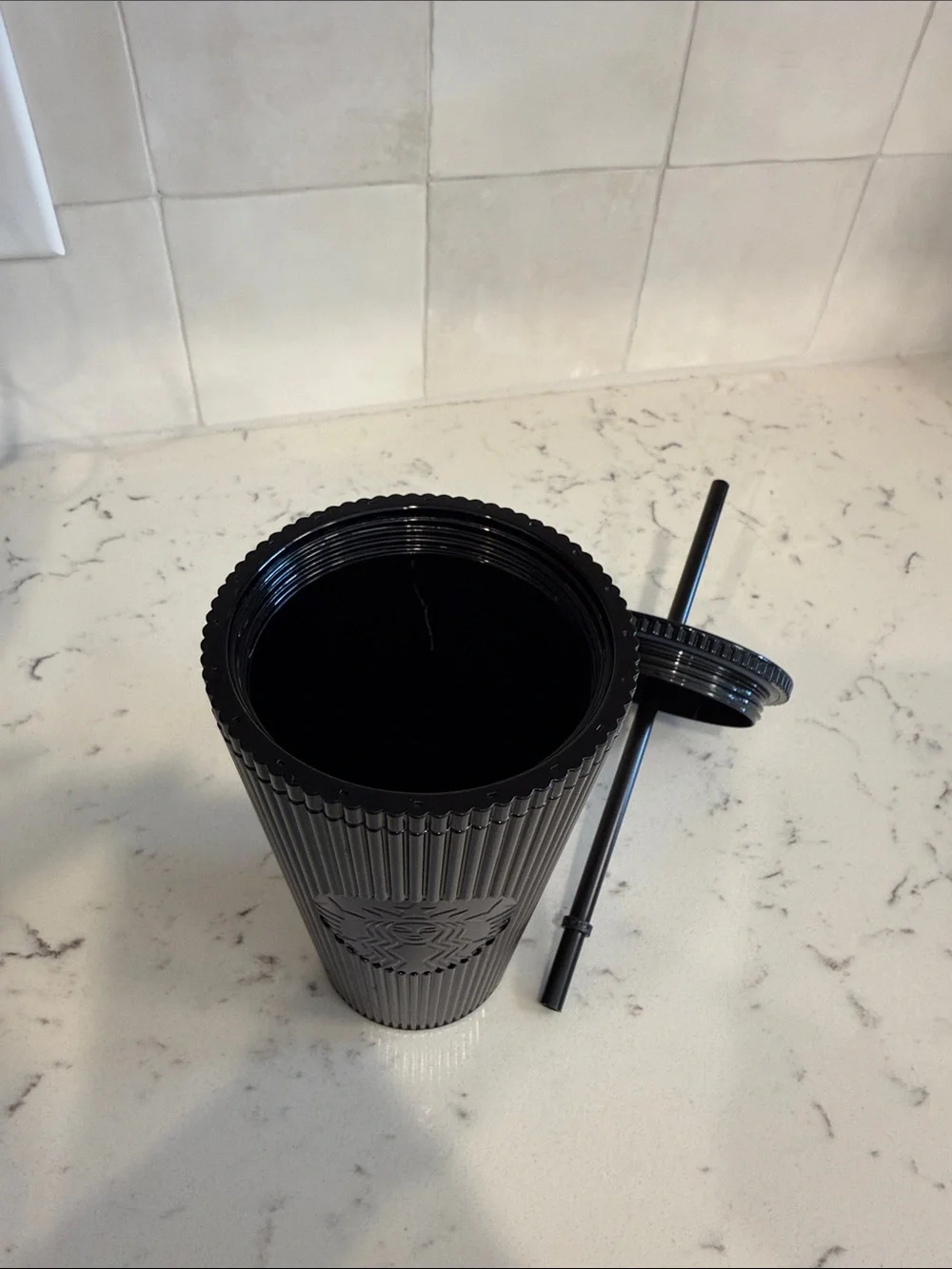 Starbucks Matte Black Ribbed Cold Cup with Straw, 16oz